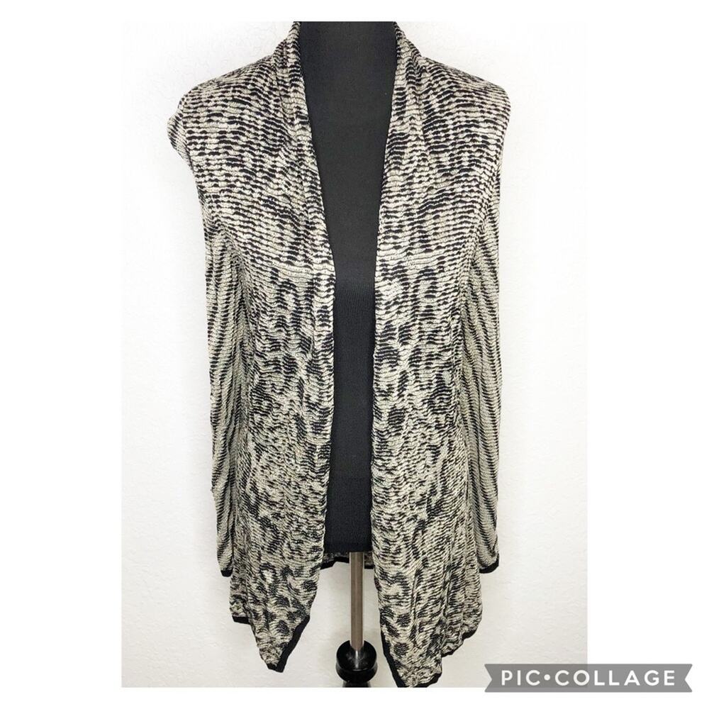 Cache black gold metallic animal print open front long cardigan size Small